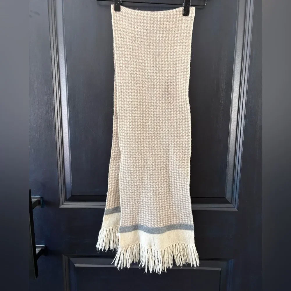 Anne Klein Boho Houndstooth Fringe Soft Wool Blend Scarf